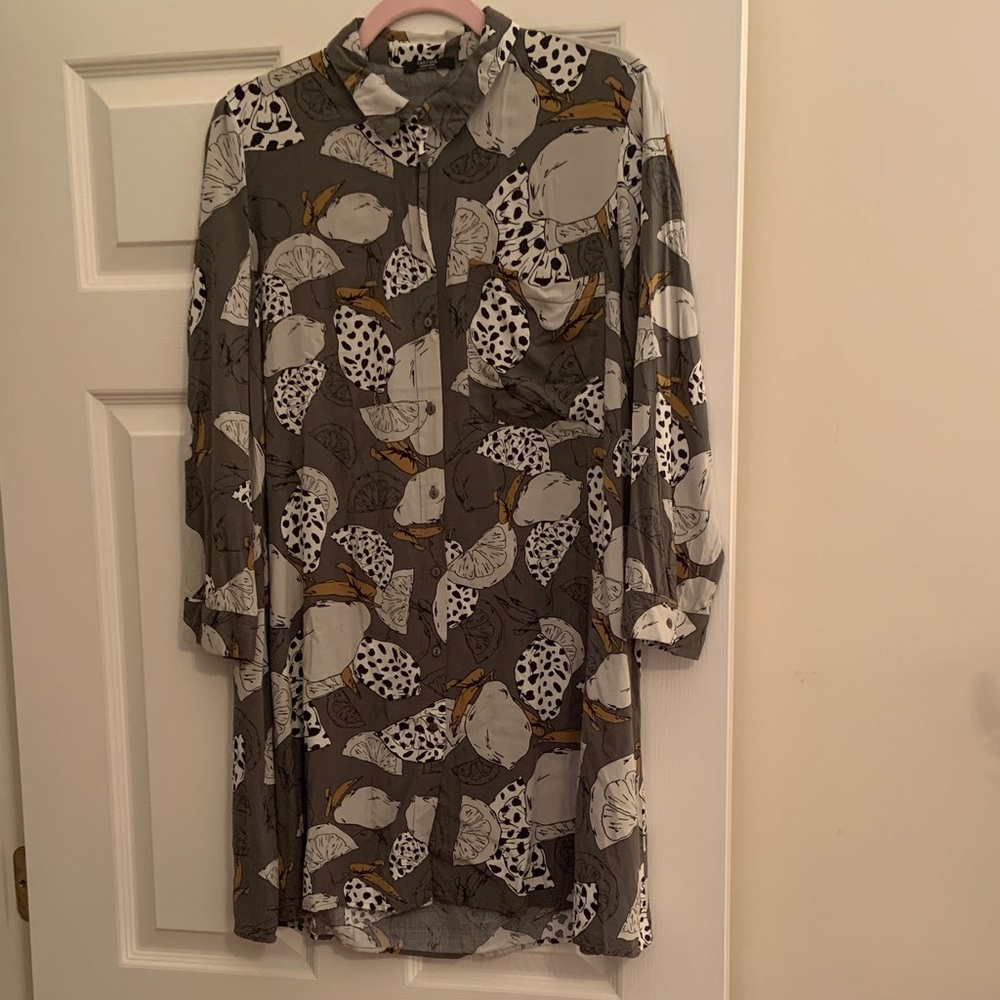 Stylish Gray & Olive Patterned Midi Dress